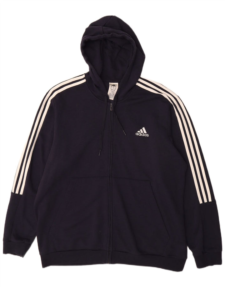 Adidas Mens Zip Hoodie Sweater 2XL Navy Blue Cotton