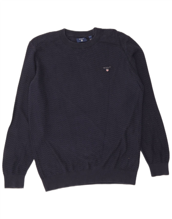 Gant Mens Crew Neck Jumper Sweater Large Navy Blue Chevron Cotton
