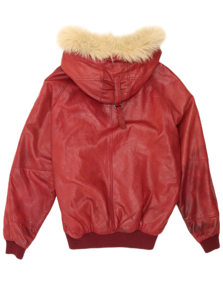 Charles Chevignon Mens Hooded Leather Jacket UK 38 Medium Burgundy