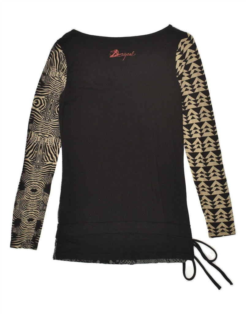 DESIGUAL Womens Graphic Top Long Sleeve UK 6 XS Black Animal Print Viscose | Vintage Desigual | Thrift | Second-Hand Desigual | Used Clothing | Messina Hembry 