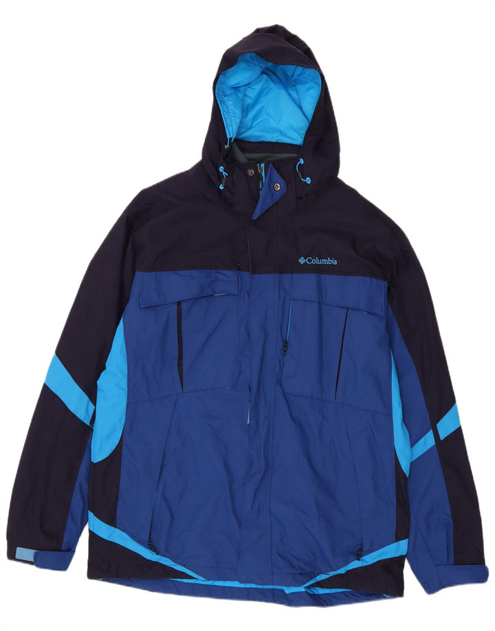 Columbia Mens Interchange Hooded Rain Jacket UK 40 Large Blue Colourblock