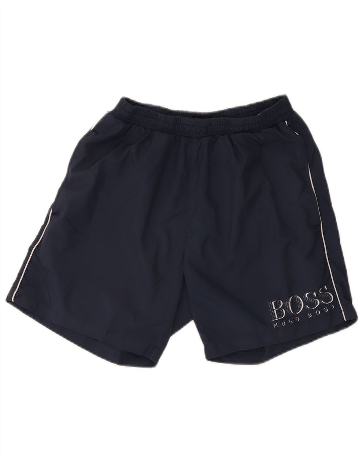 Hugo Boss Mens Graphic Sport Shorts Small Navy Blue Polyester