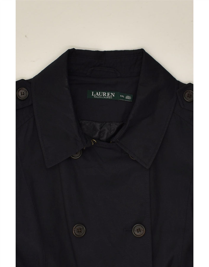 RALPH LAUREN Womens Trench Coat UK 20 2XL Navy Blue Cotton | Vintage Ralph Lauren | Thrift | Second-Hand Ralph Lauren | Used Clothing | Messina Hembry 