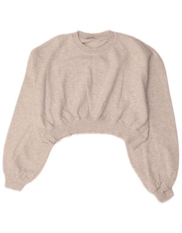 Zara Womens Crop Oversized Sweatshirt Jumper UK 14 Medium Grey