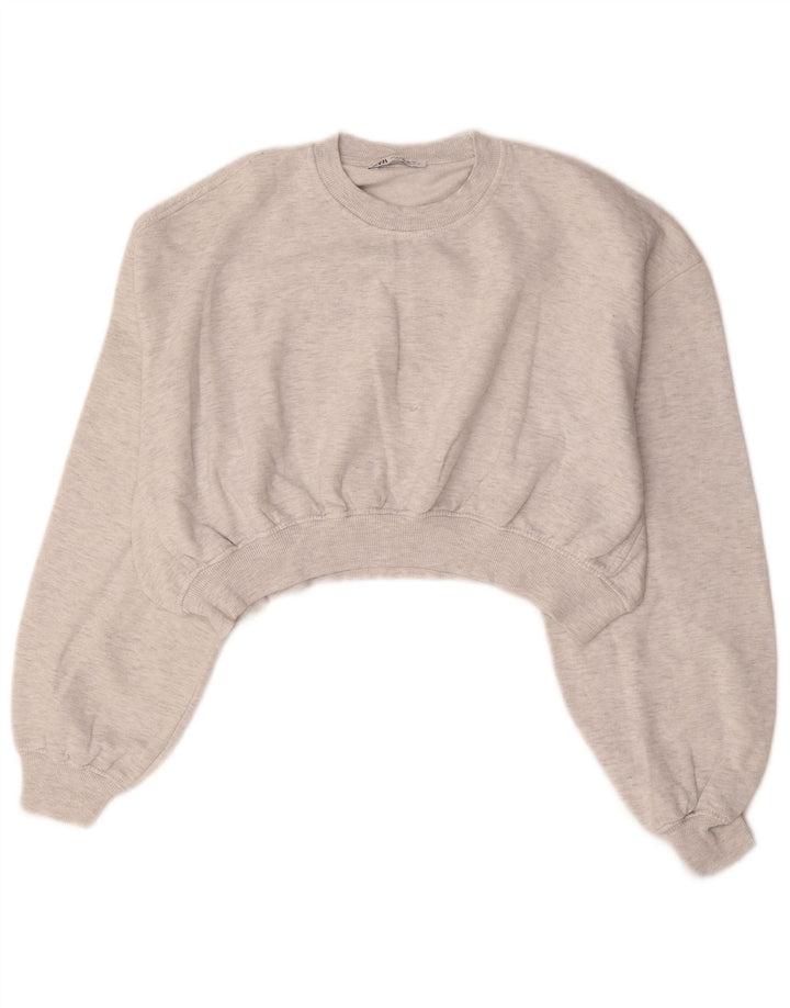 Zara Womens Crop Oversized Sweatshirt Jumper UK 14 Medium Grey