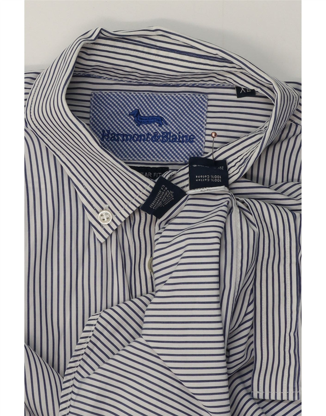 HARMONT & BLAINE Mens Regular Fit Shirt XL Blue Pinstripe Cotton