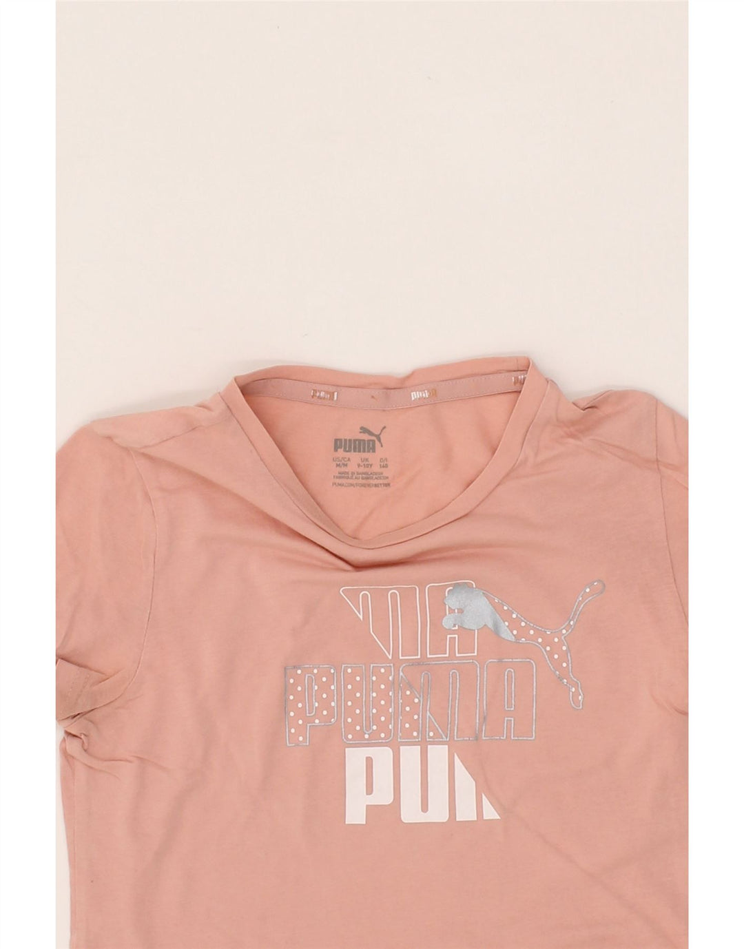 PUMA Girls Graphic T-Shirt Top 9-10 Years Medium Pink Vintage Puma and Second-Hand Puma from Messina Hembry 
