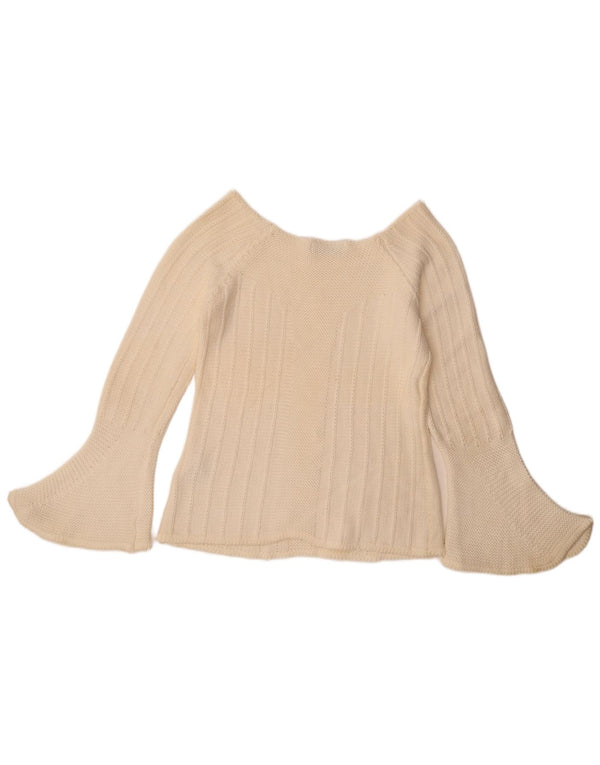 Zara Womens Crop Boat Neck Jumper Sweater UK 14 Large Off White Cotton