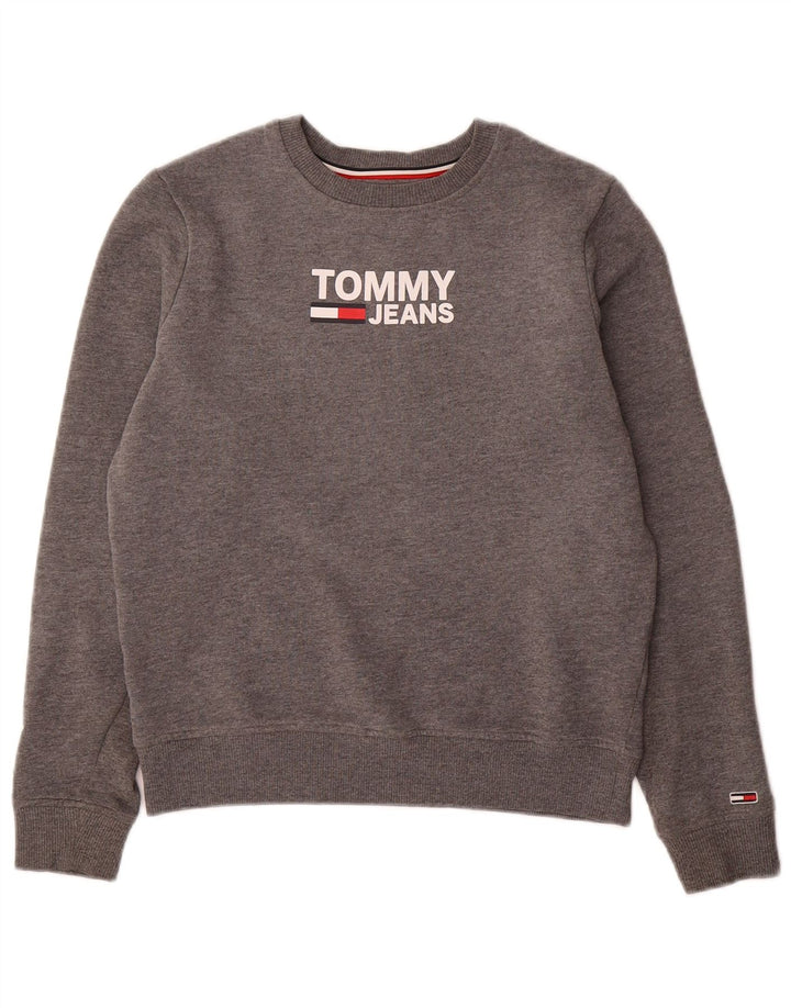 TOMMY HILFIGER Womens Oversized Graphic Sweatshirt Jumper UK 6 XS Grey