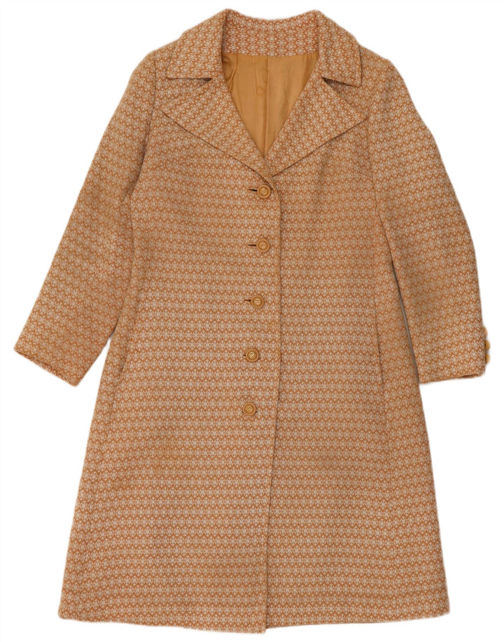 Vintage Womens Overcoat UK 10 Small Beige Geometric