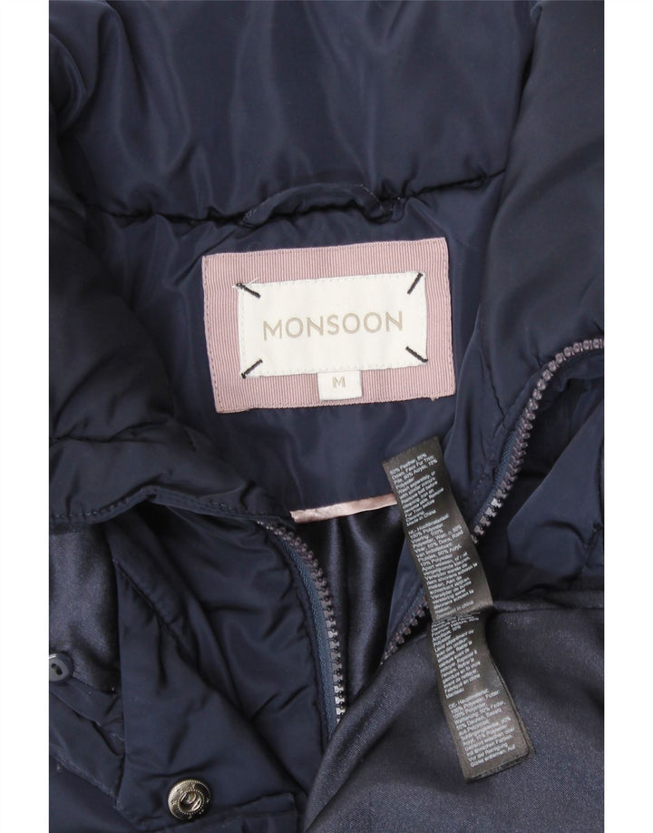 MONSOON Womens Hooded Padded Coat UK 14 Medium Navy Blue Polyester