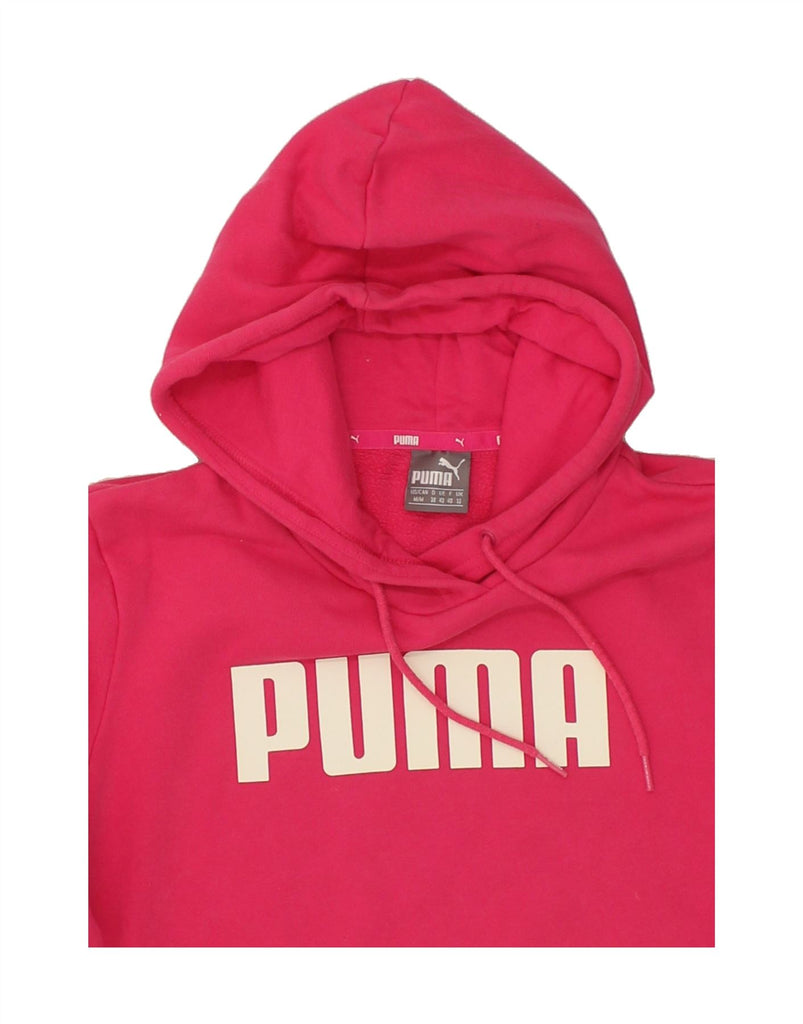 PUMA Womens Graphic Hoodie Jumper UK 12 Medium Pink Cotton Vintage Puma and Second-Hand Puma from Messina Hembry 