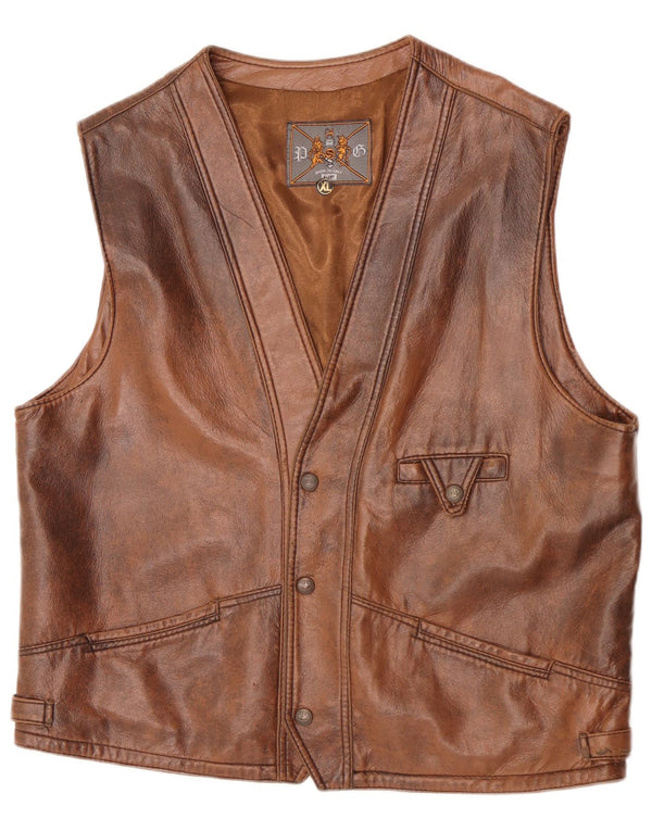 Vintage Mens Leather Waistcoat XL Brown
