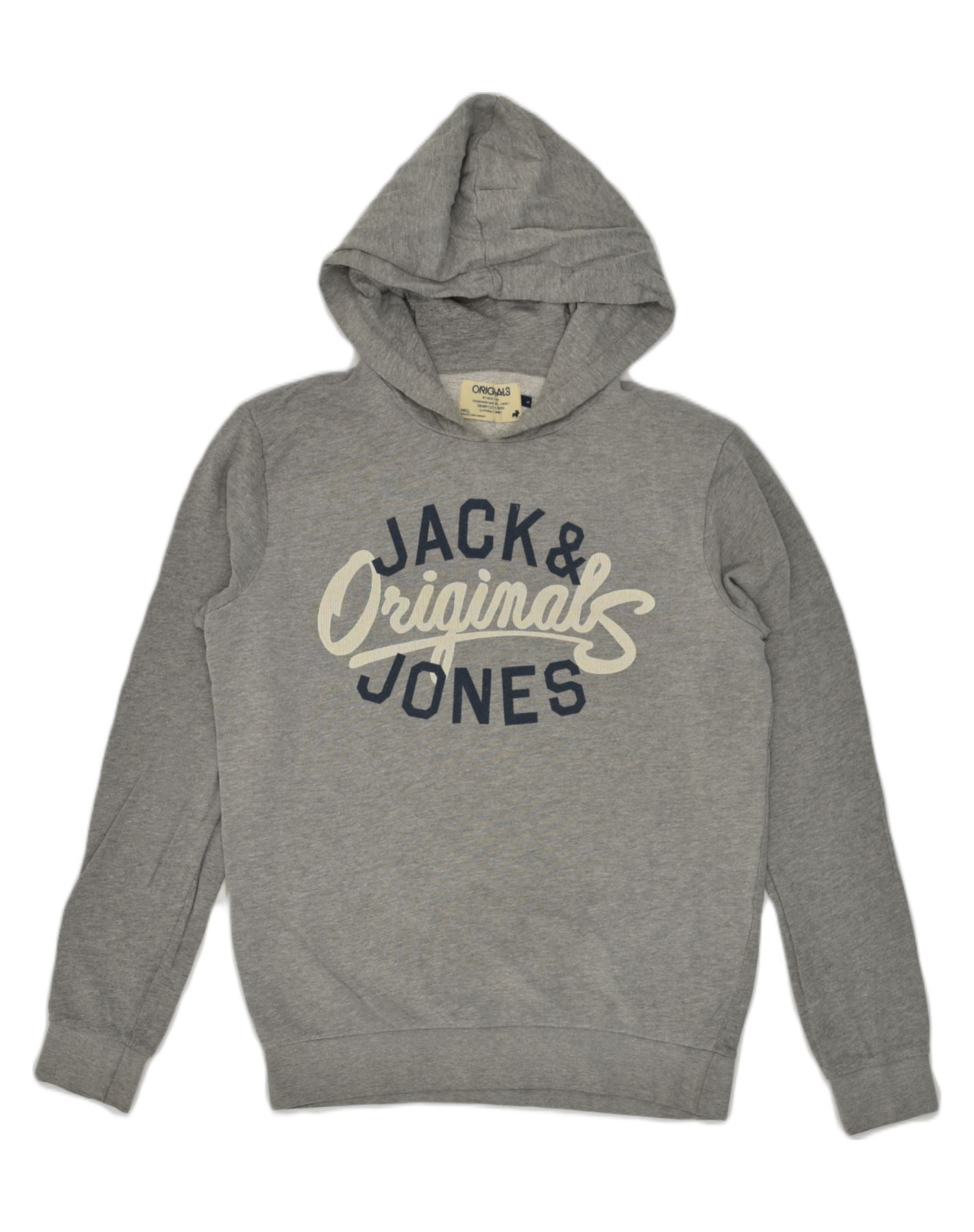JACK & JONES Felpa con cappuccio grafica da uomo grande in cotone grigio | Jack&Jones vintage | La parsimonia | Jack & Jones di seconda mano | Abbigliamento Usato | Messina Hembry