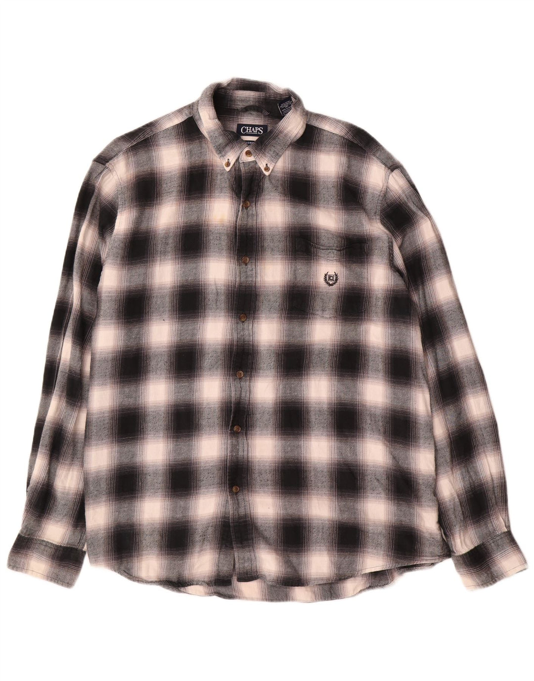 Chaps Mens Flannel Shirt 2XL Grey Check Cotton