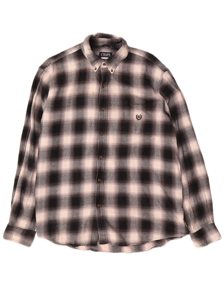 Chaps Mens Flannel Shirt 2XL Grey Check Cotton
