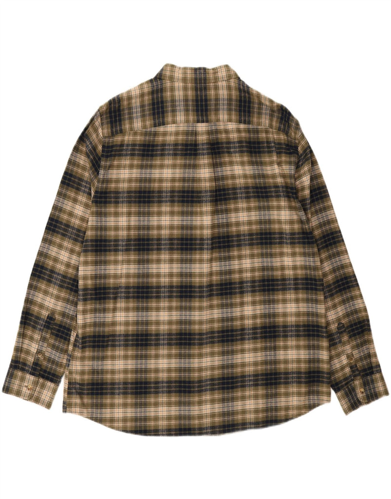MARKS & SPENCER Mens Flannel Shirt 2XL Khaki Check Cotton Vintage Marks & Spencer and Second-Hand Marks & Spencer from Messina Hembry 