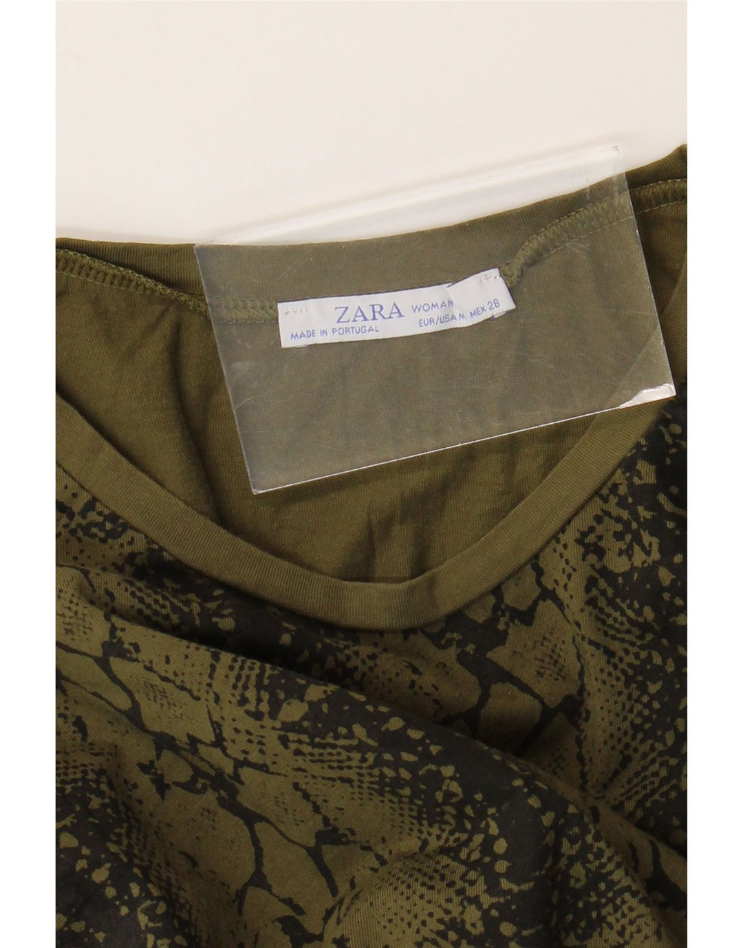 ZARA Womens T-Shirt Top UK 12 Medium Khaki Animal Print