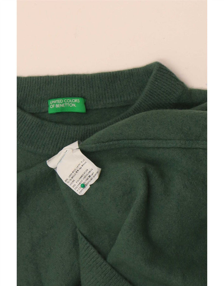 Benetton Womens Turtle Neck Jumper Sweater UK 14 Medium Green Wool