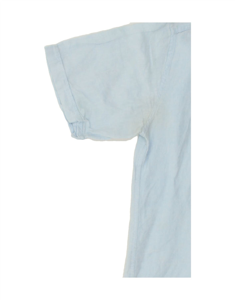 EDDIE BAUER Mens Classic Fit Short Sleeve Shirt Medium Blue Linen | Vintage Eddie Bauer | Thrift | Second-Hand Eddie Bauer | Used Clothing | Messina Hembry 