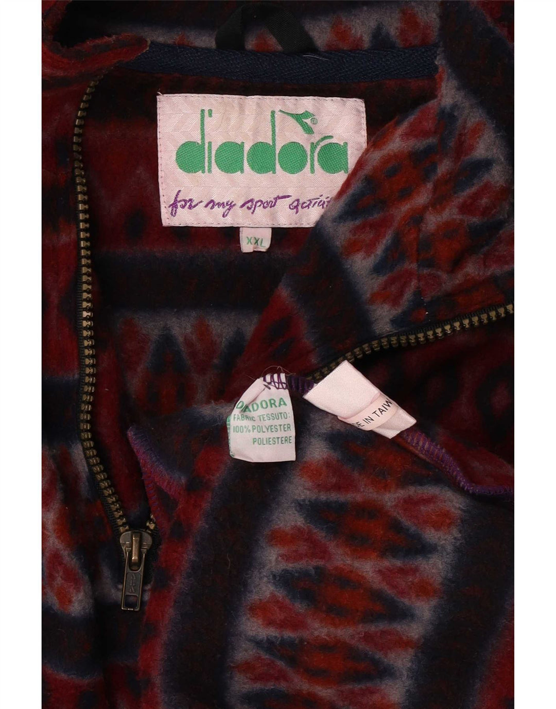 Diadora Mens Zip Neck Fleece Jumper 2XL Maroon Geometric Polyester