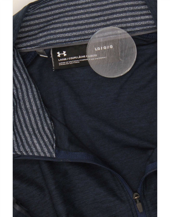 Under Armour Mens Zip Neck Pullover Tracksuit Top Large Navy Blue Flecked