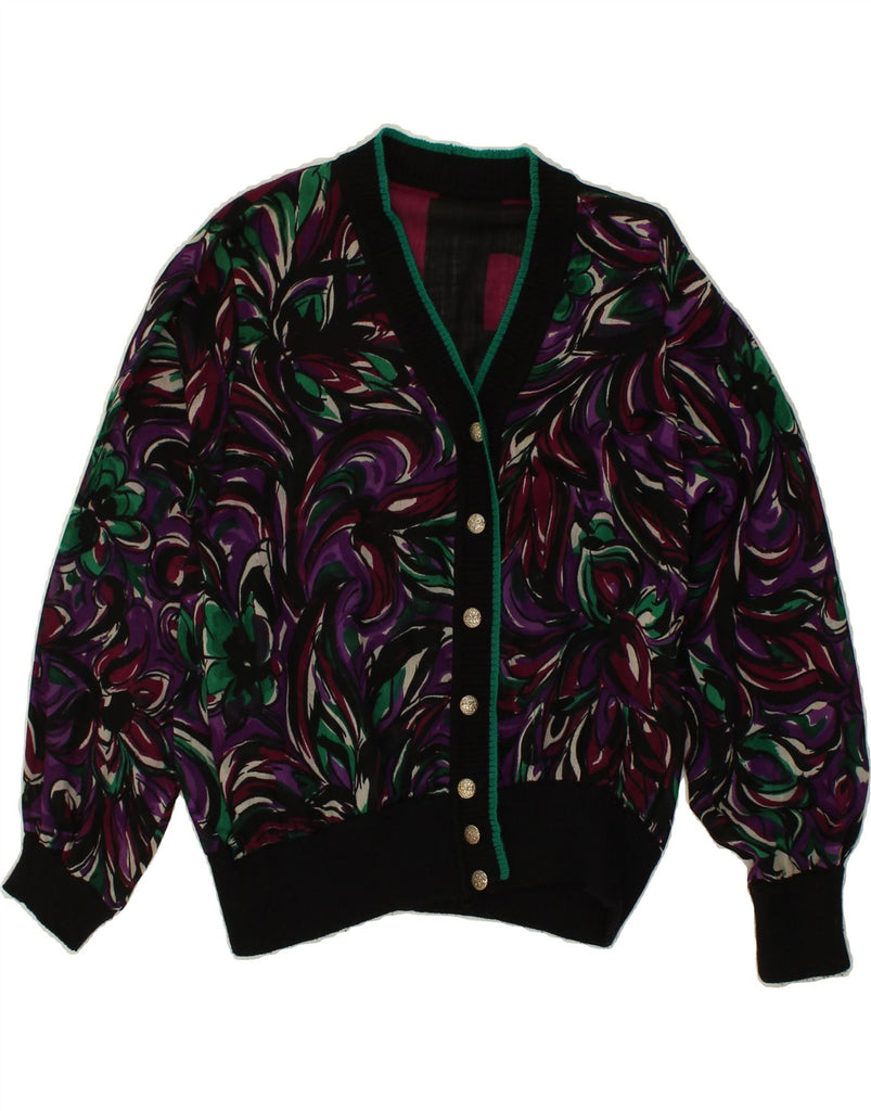 VINTAGE Womens Cardigan Sweater UK 14 Medium Multicoloured Floral Vintage Vintage and Second-Hand Vintage from Messina Hembry 