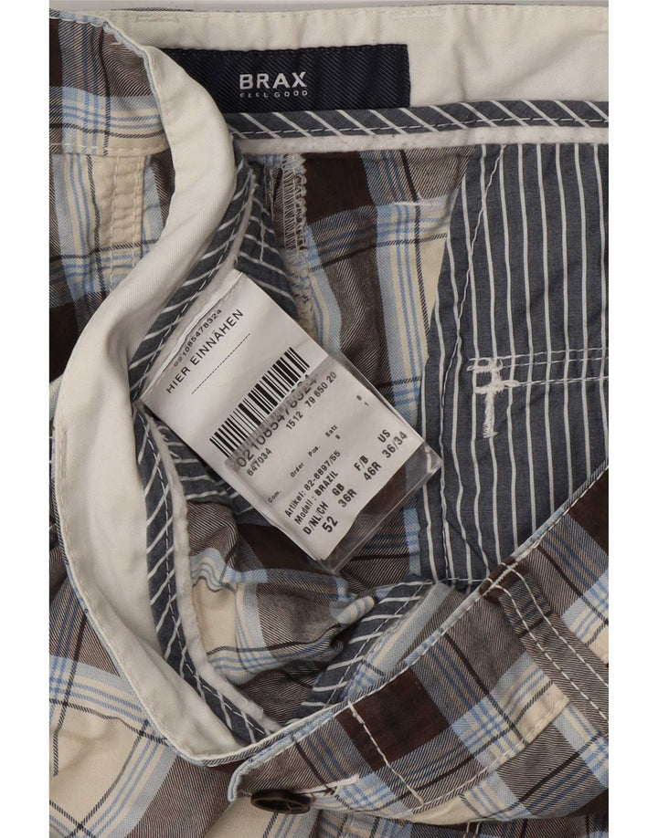 Brax Mens Cargo Shorts W36 Large Beige Check Cotton