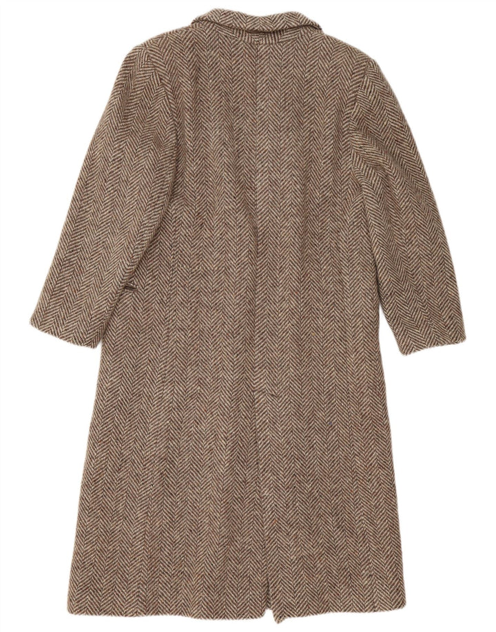 Luisa Spagnoli Womens Overcoat IT 44 Medium Beige Herringbone Virgin Wool