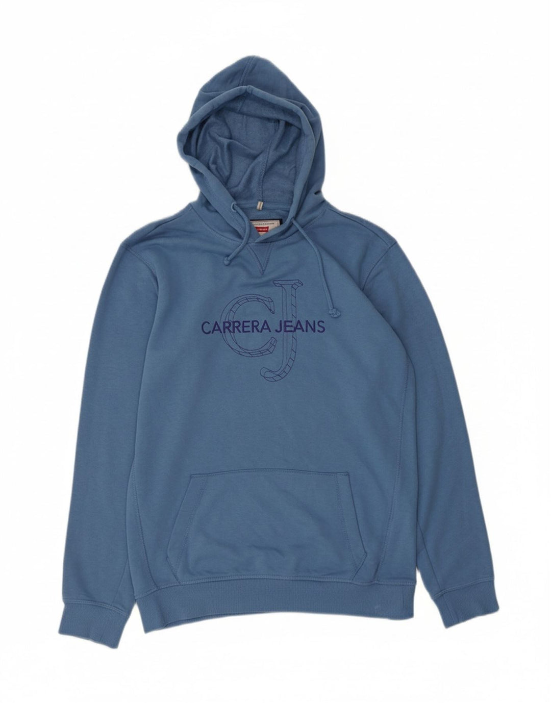CARRERA Mens Graphic Hoodie Jumper Medium Blue Cotton Vintage Carrera and Second-Hand Carrera from Messina Hembry 