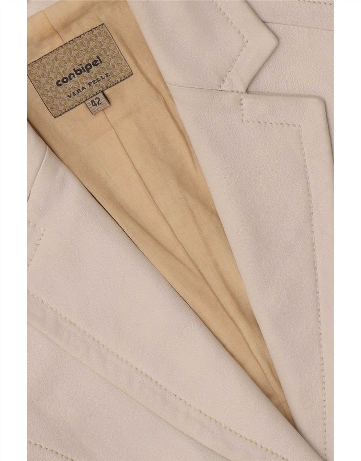 Conbipel Womens 2 Button Leather Blazer Jacket IT 42 Medium White