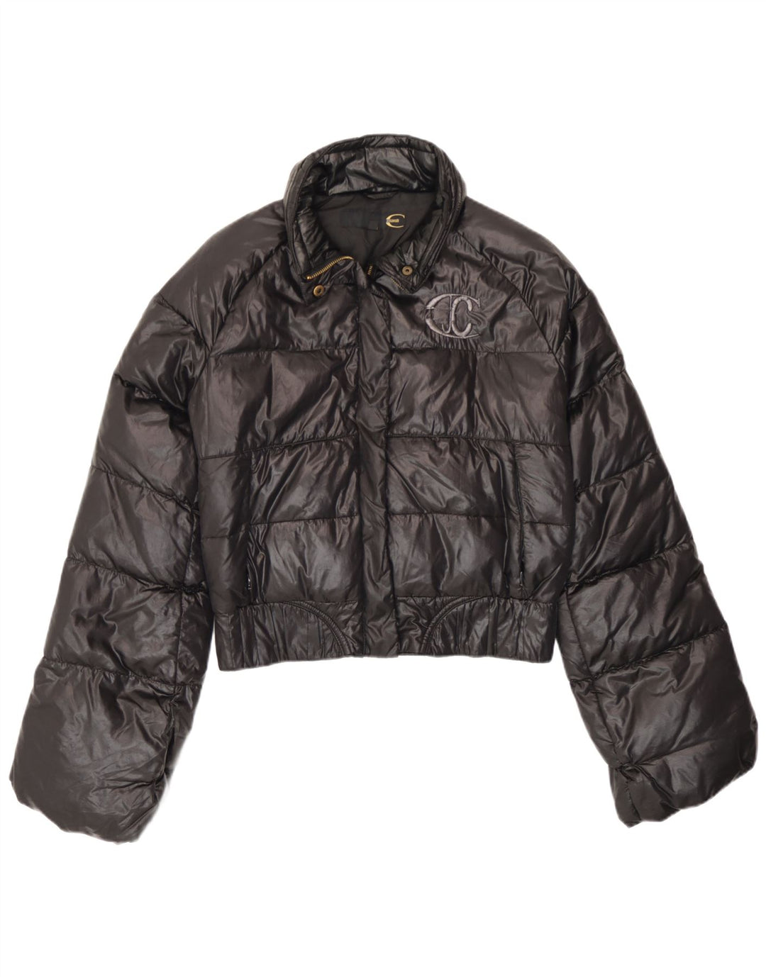 Just Cavalli Womens Crop Hooded Padded Jacket IT 42 Medium Black Polyamide