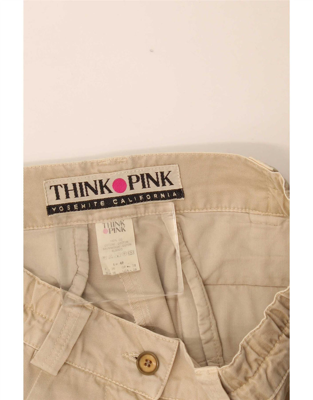 Think Pink Womens Cargo Shorts IT 42 Medium W28 Beige Cotton