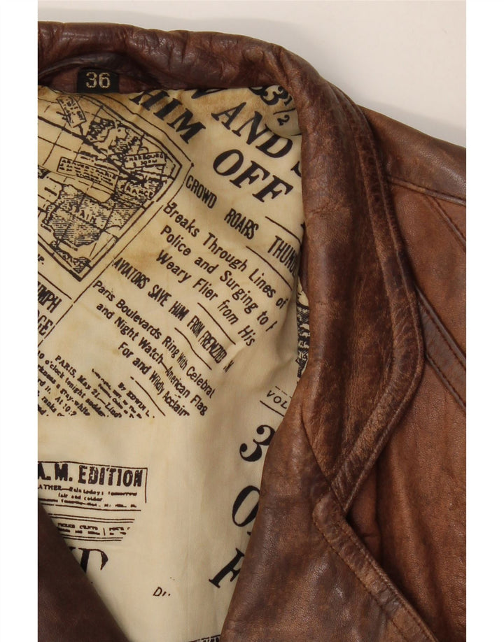 VINTAGE Womens Oversized Crop Jacket EU 36 Small Brown Leather