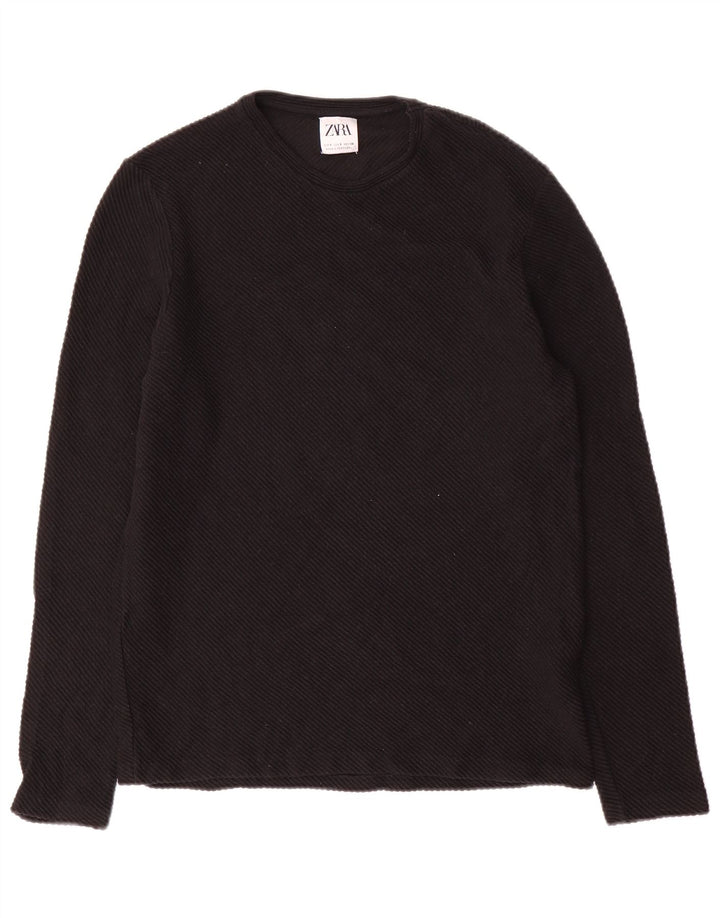 Zara Mens Top Long Sleeve Small Black Cotton