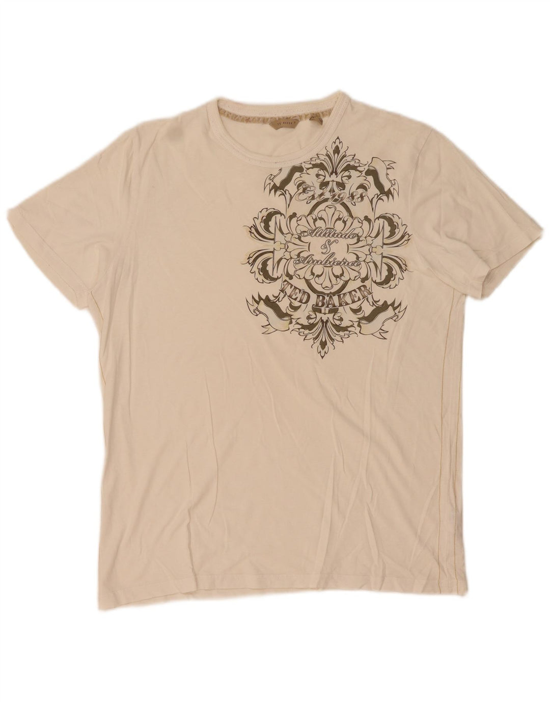 Ted Baker Mens Graphic T-Shirt Top Size 3 Medium White Cotton