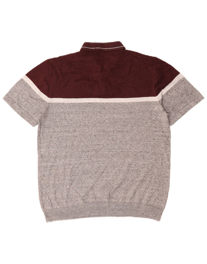 Marks & Spencer Mens Polo Neck Jumper Sweater Large Grey Colourblock
