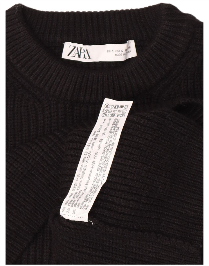 Zara Womens Oversized Crop Crew Neck Jumper Sweater UK 10 Small Black