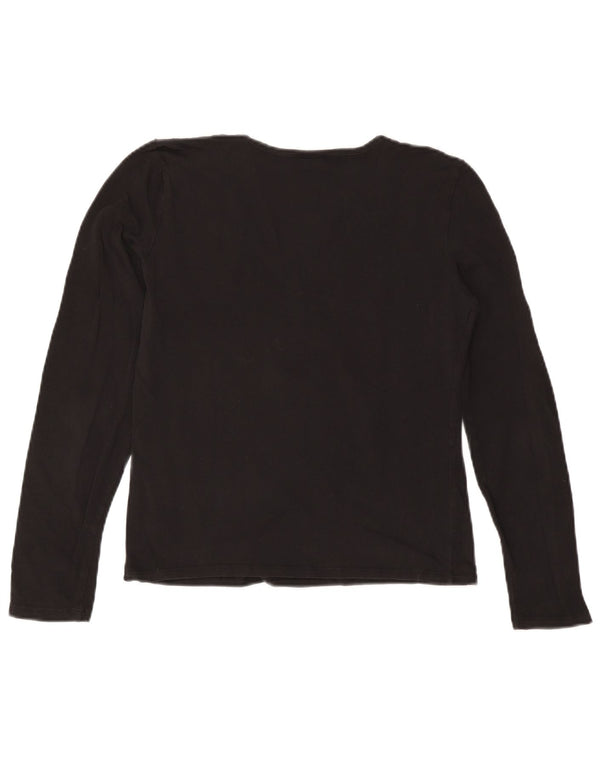 TRUSSARDI JEANS Womens Crop Graphic Top Long Sleeve UK 14 Large Black