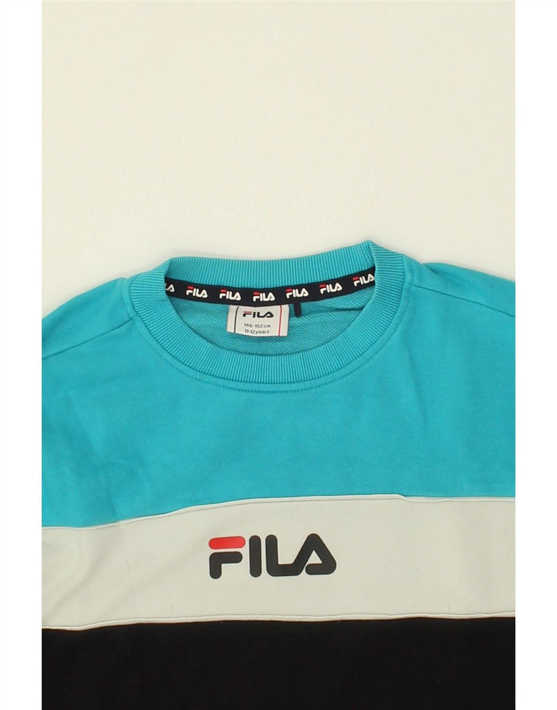 FILA Boys Graphic Sweatshirt Jumper 11-12 Years Black Colourblock Cotton Vintage Fila and Second-Hand Fila from Messina Hembry 