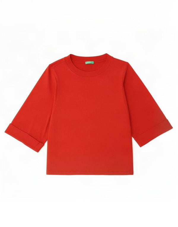 Benetton Womens Top 3/4 Sleeve UK 14 Medium Red