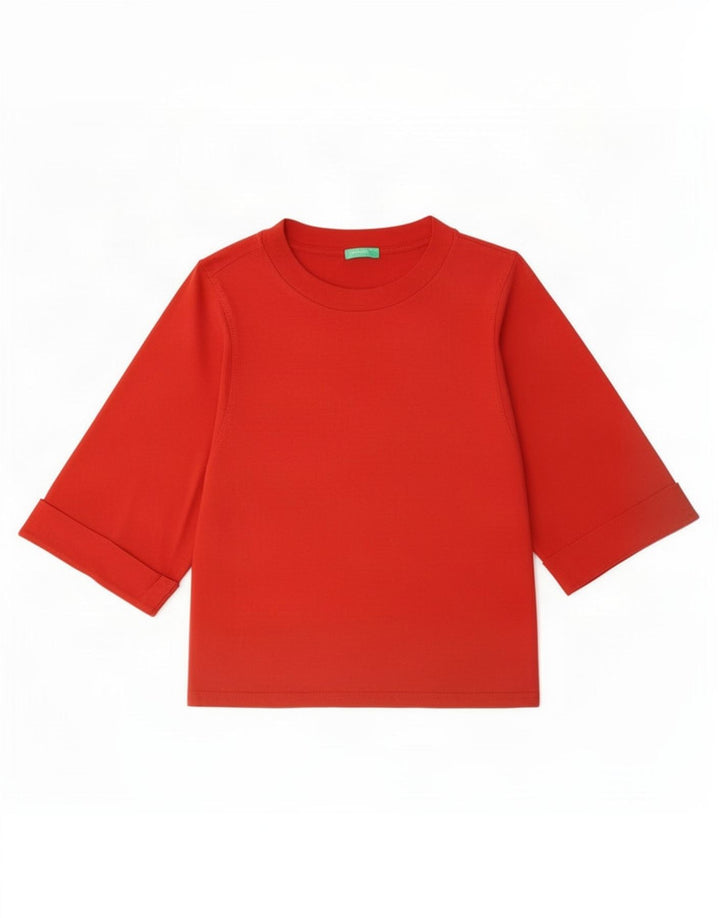 Benetton Womens Top 3/4 Sleeve UK 14 Medium Red