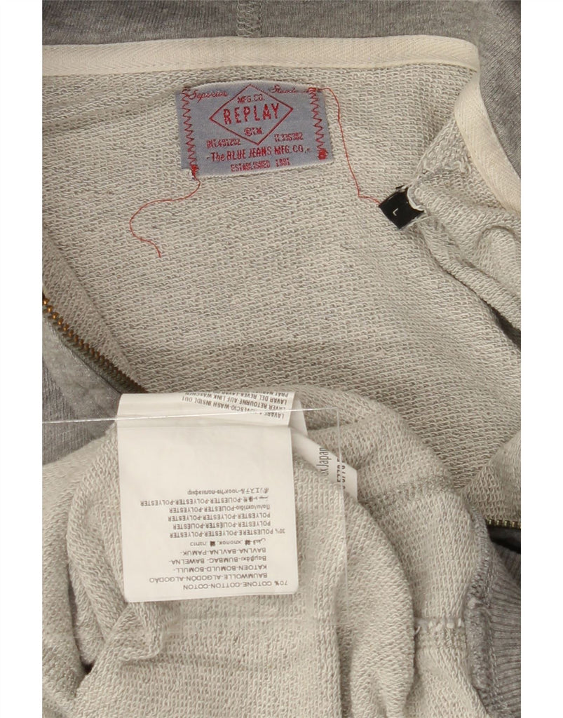 REPLAY Womens Graphic Zip Hoodie Sweater UK 16 Large Grey Cotton Vintage Replay and Second-Hand Replay from Messina Hembry 