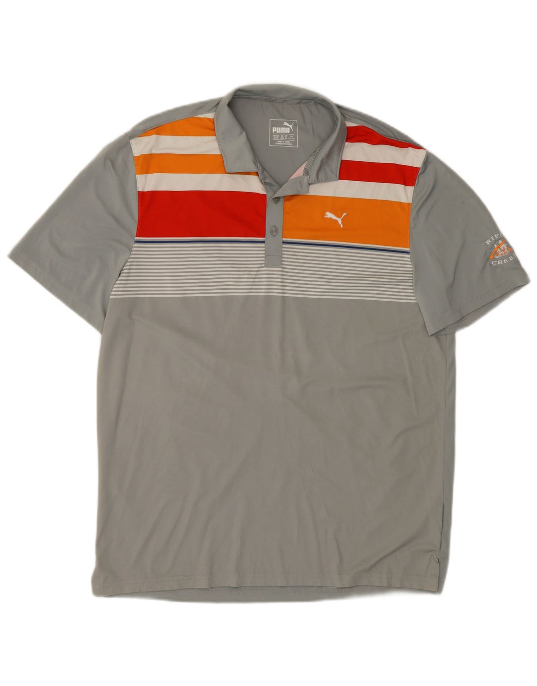 PUMA Boys Graphic Polo Shirt 13-14 Years Grey Striped