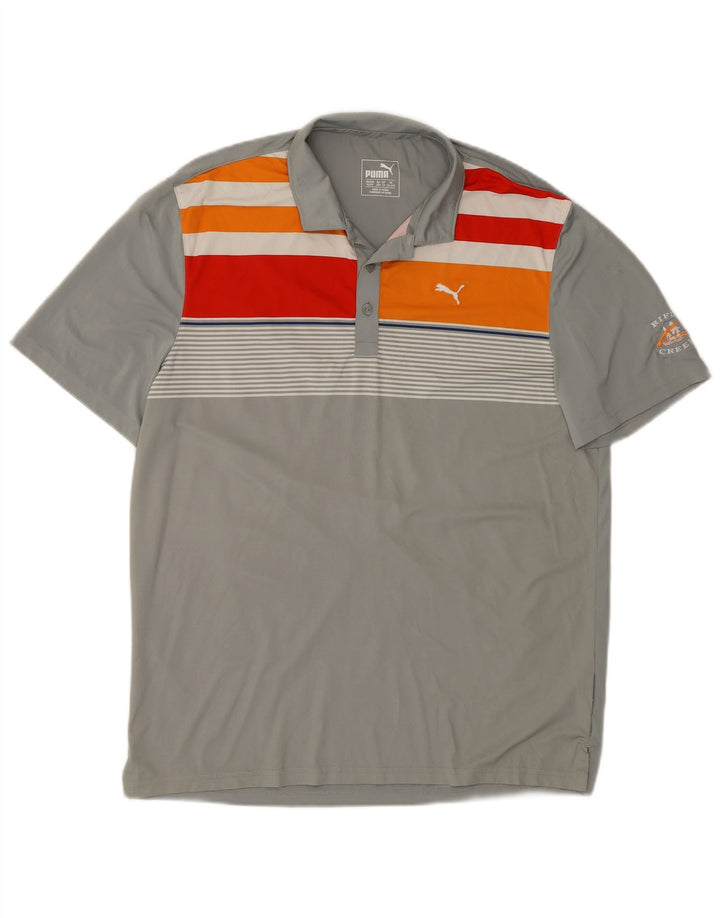 PUMA Boys Graphic Polo Shirt 13-14 Years Grey Striped