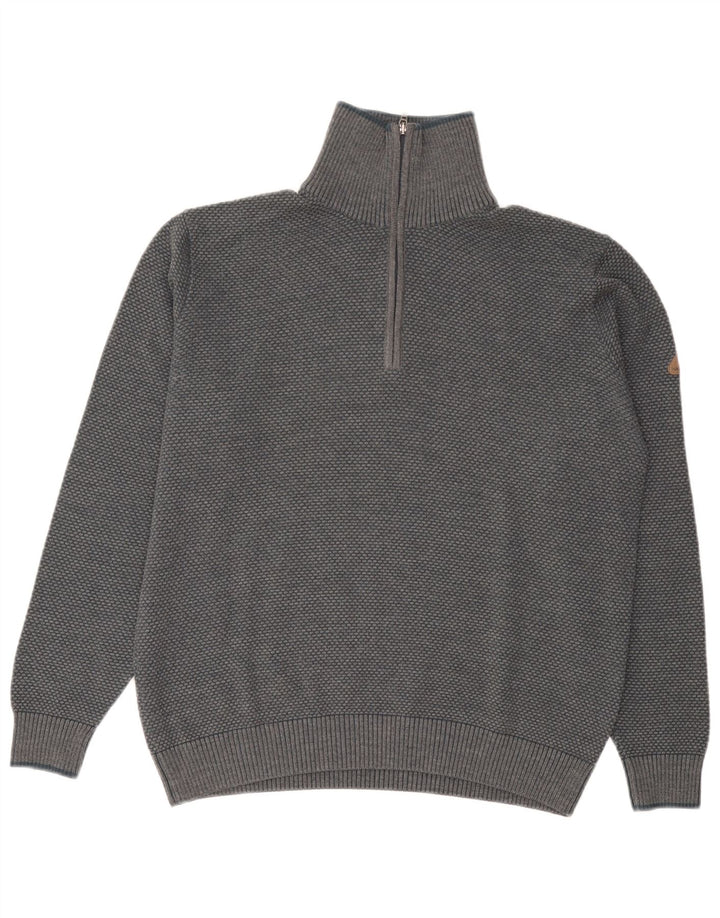 Navigare Mens Zip Neck Jumper Sweater Large Grey Wool