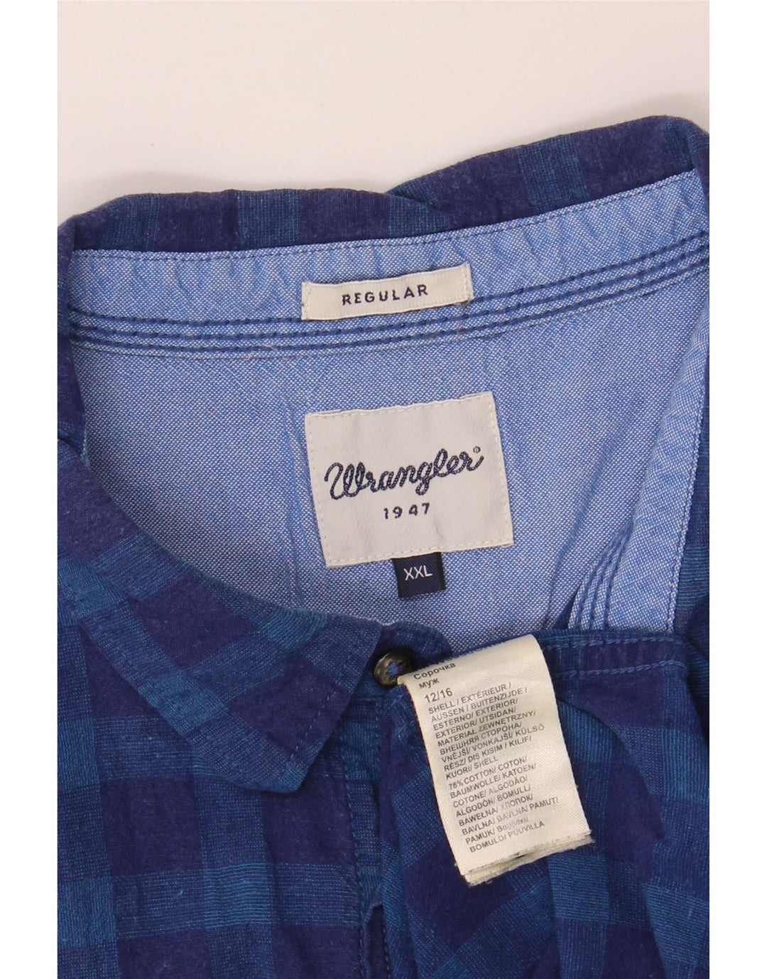 WRANGLER Mens Regular Fit Short Sleeve Shirt 2XL Blue Check Cotton Vintage Wrangler and Second-Hand Wrangler from Messina Hembry 