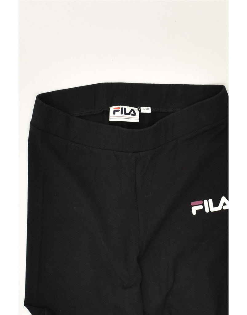 FILA Womens Graphic Leggings UK 10 Small Black Cotton | Vintage Fila | Thrift | Second-Hand Fila | Used Clothing | Messina Hembry 