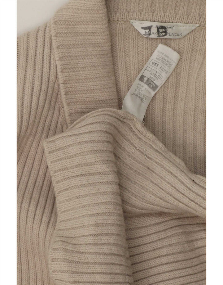 Marks & Spencer Womens Cardigan Sweater UK 10 Small Beige Wool