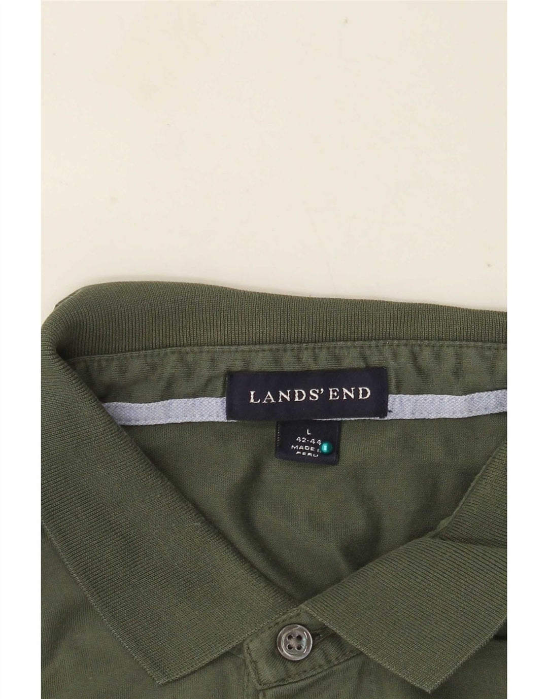 Lands End Mens Long Sleeve Polo Shirt Large Green Cotton